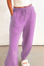 Load image into Gallery viewer, Lilac Drawstring Waist Patchwork Solid Color Jogger Pants