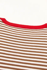Load image into Gallery viewer, Fiery Red Contrast Trimmed Striped Drop Shoulder Sweater - Fashion Queen
