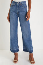 Load image into Gallery viewer, Dusk Blue Raw Hem Straight Leg Loose High Waist Jeans