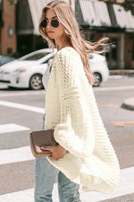 Load image into Gallery viewer, White Chunky Oversize Knit Drop Shoulder Puff Sleeve Cardigan