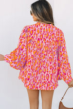 Load image into Gallery viewer, Rose Red Oversized Leopard Print Balloon Sleeve Casual Shirt