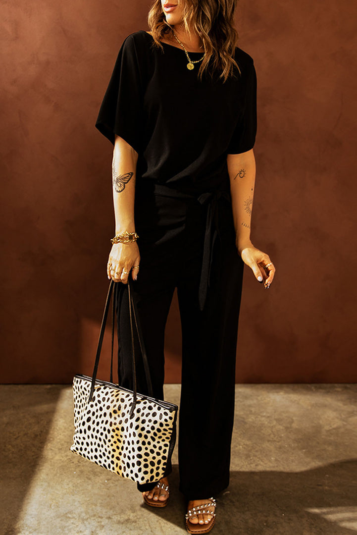 Blue Belted Wide Leg Jumpsuit