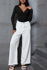 Load image into Gallery viewer, Sky Blue Textured Twist Front V Neck Long Sleeve Slim Solid Color Top - Fashion Queen - 17