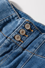 Load image into Gallery viewer, Sail Blue High Waist Button Fly Seamed Raw Hem Flare Jeans