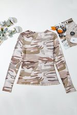 Load image into Gallery viewer, Green Western Fashion Camouflage Print Mesh Long Sleeve Top