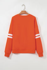Load image into Gallery viewer, Fiery Red Varsity Striped Detail Drop Shoulder Oversized Sweatshirt - Fashion Queen - 12