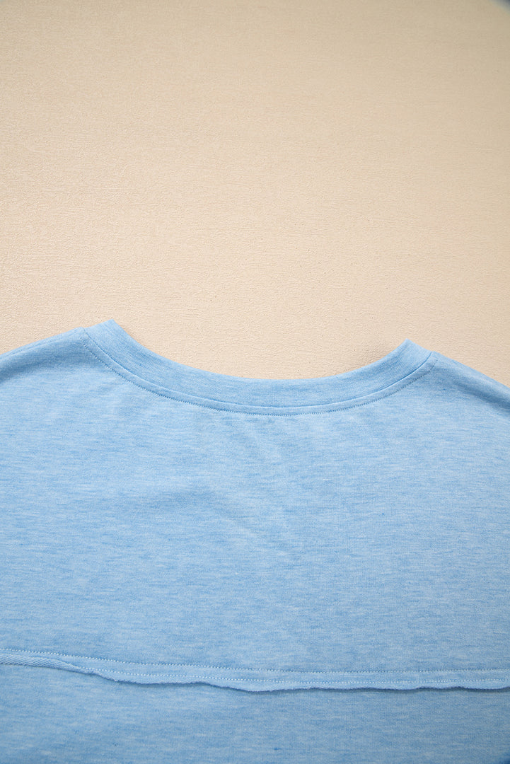 Myosotis Notched Neck Terry Raw Hem Long Sleeve Top