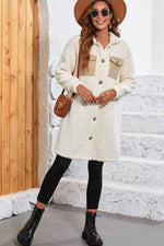 Load image into Gallery viewer, Blue Contrast Flap Pocket Single Breasted Teddy Coat - Fashion Queen