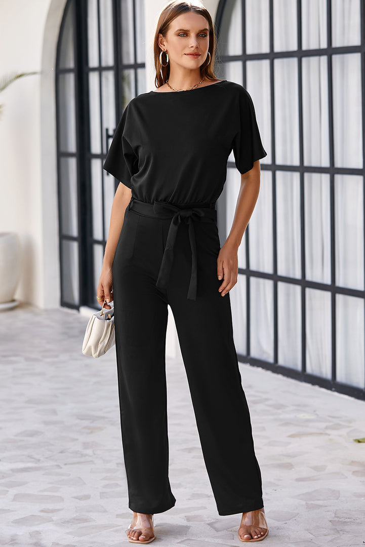 Blue Belted Wide Leg Jumpsuit