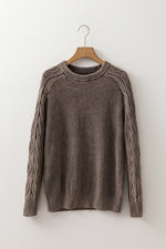 Load image into Gallery viewer, Dark Brown Contrast Cable Knit Sleeve Casual Sweater