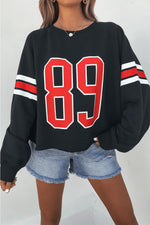 Load image into Gallery viewer, Black Varsity Spirit Striped 89 Graphic Casual Sweatshirt
