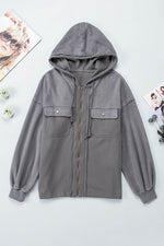 Load image into Gallery viewer, Black Flap Pocket Drawstring Hood Zip Up Jacket - Fashion Queen