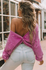 Load image into Gallery viewer, Khaki Exposed Seam Twist Open Back Oversized Sweatshirt - Fashion Queen