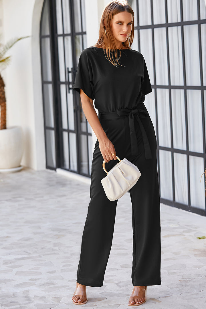 Blue Belted Wide Leg Jumpsuit