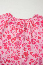 Load image into Gallery viewer, Pink Floral Puff Sleeve Split Neck Lightweight Blouse - Fashion Queen - 9