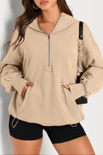 Load image into Gallery viewer, Light Grey Solid Kangaroo Pocket Half Zipper Oversized Hoodie - Fashion Queen