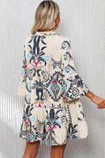 Load image into Gallery viewer, White Printed Tribal Bracelet Sleeve Buttoned Mini Dress - Fashion Queen
