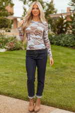 Load image into Gallery viewer, Green Western Fashion Camouflage Print Mesh Long Sleeve Top