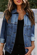 Load image into Gallery viewer, Light Blue Washed Oversize Pocketed Denim Jacket - Fashion Queen