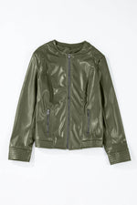 Load image into Gallery viewer, Black Solid Faux Leather Zipper Slim Fit Bomber Jacket - Fashion Queen
