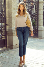 Load image into Gallery viewer, Black Lantern Sleeve V Neck Knot Back Sweater - Fashion Queen