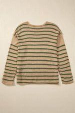 Load image into Gallery viewer, Sky Blue Stripe Drop Shoulder Casual Sweater - Fashion Queen