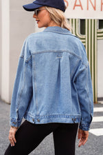 Load image into Gallery viewer, Light Blue Washed Oversize Pocketed Denim Jacket - Fashion Queen