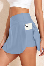 Load image into Gallery viewer, Pink Solid Pocketed Crossover High Waist Swim Skort - Fashion Queen