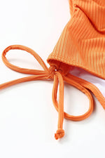 Load image into Gallery viewer, Sky Blue Orange Adjustable Straps Ribbed Knit One Piece Swimsuit - Fashion Queen