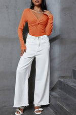 Load image into Gallery viewer, Sky Blue Textured Twist Front V Neck Long Sleeve Slim Solid Color Top - Fashion Queen -  9
