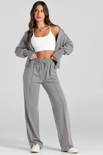 Load image into Gallery viewer, Black Double Zipper Hooded Jacket and Sweatpants Active Set
