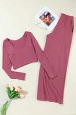 Load image into Gallery viewer, Black Solid Color Ribbed Crop Top Long Pants Set - Fashion Queen
