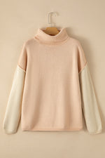 Load image into Gallery viewer, White Color Block Turtle Neck Drop Shoulder Knit Sweater
