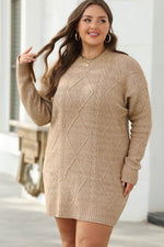 Load image into Gallery viewer, Coffee Cable Knit Drop Shoulder Loose Fit Sweater Dress - Fashion Queen
