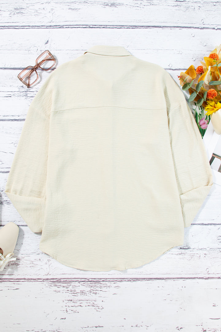 Beige Pure Color Patch Pocket Shirt - Fashion Queen -  8