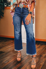 Load image into Gallery viewer, Carbon Grey Mineral Wash Raw Hem High Waist Flared Jeans
