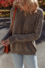 Load image into Gallery viewer, Dark Brown Contrast Cable Knit Sleeve Casual Sweater - Fashion Queen -  3
