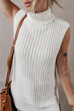Load image into Gallery viewer, White Turtleneck Knitted Slit Hem Sweater Vest
