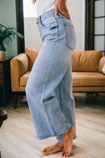 Load image into Gallery viewer, Beau Blue Multi Buttons Pinstripe Wide Leg Jeans
