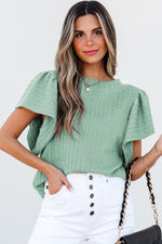Load image into Gallery viewer, Sleet Solid Color Textured Flutter Sleeve Top
