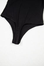 Load image into Gallery viewer, Black Leatherette Ruffle Patchwork Ribbed V Neck Bodysuit
