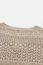 Load image into Gallery viewer, Black Eyelet Pattern Detail V Neck Drop Shoulder Sweater - Fashion Queen
