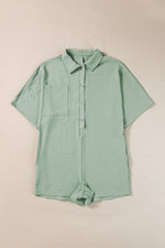 Load image into Gallery viewer, Spinach Green Half Button Collared Loose Romper
