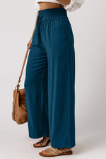 Load image into Gallery viewer, Blue Drawstring Elastic Waist Casual Wide Leg Pants
