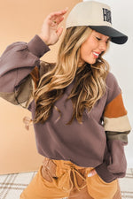 Load image into Gallery viewer, Dark Khaki Color Block Drop Shoulder Pullover Casual Sweatshirt - Fashion Queen -  2
