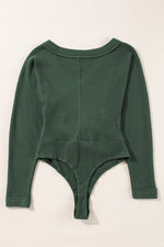 Load image into Gallery viewer, Blackish Green Waffle Knit Slim Fit Wrap V Neck Bodysuit
