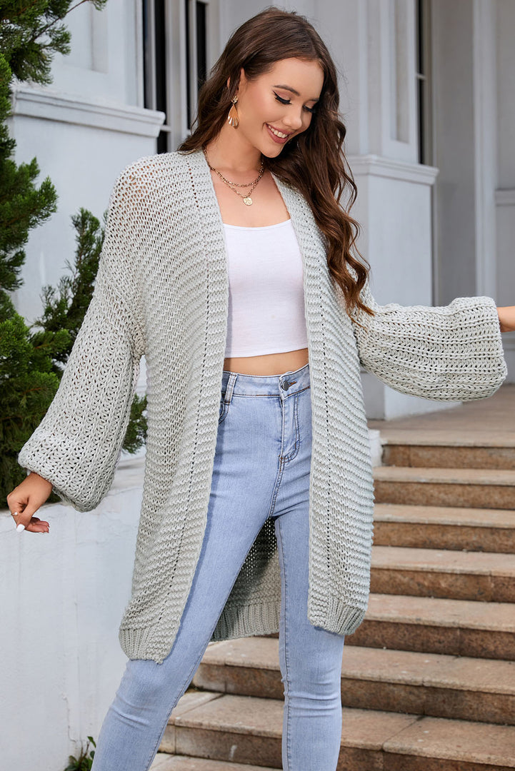 White Chunky Oversize Knit Drop Shoulder Puff Sleeve Cardigan