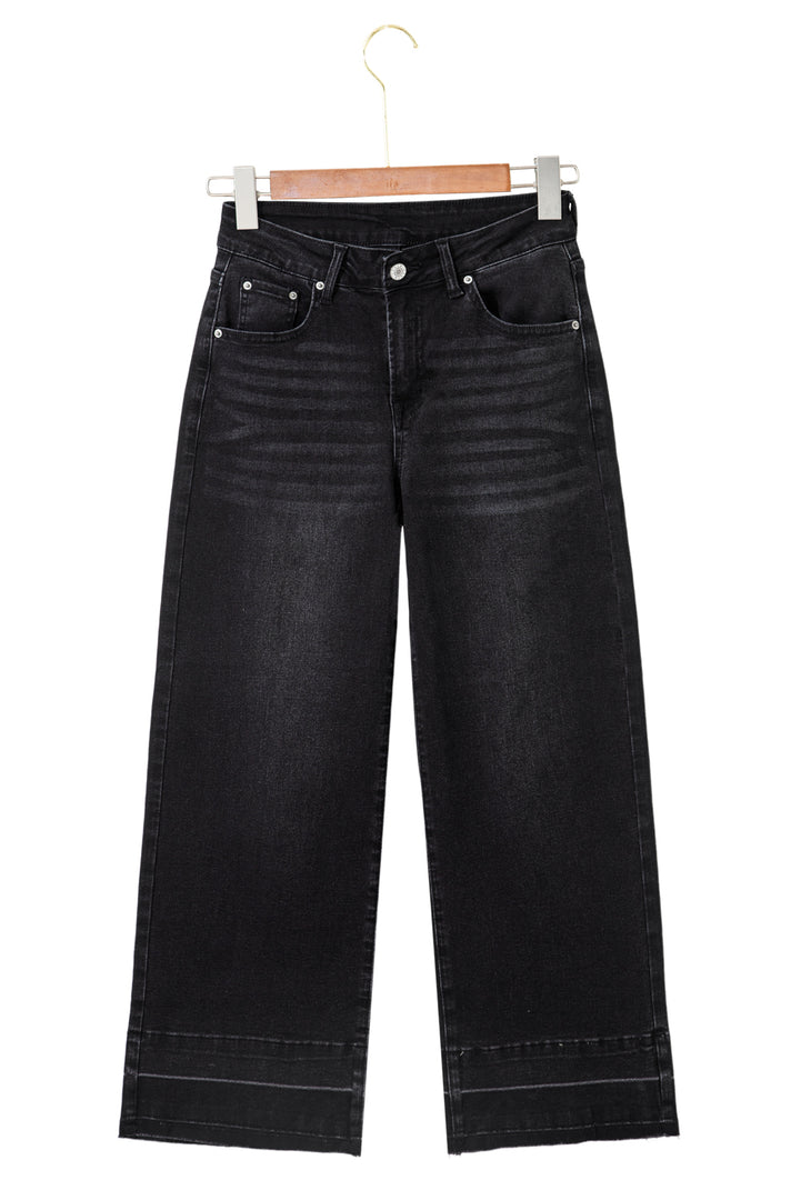 Dusk Blue Raw Hem Straight Leg Loose High Waist Jeans