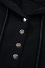 Load image into Gallery viewer, Black Button Drawstring Hooded Pullover and Casual Short Set
