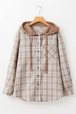 Load image into Gallery viewer, Black Checkered Print Loose Fit Buttoned Hooded Shacket - Fashion Queen

